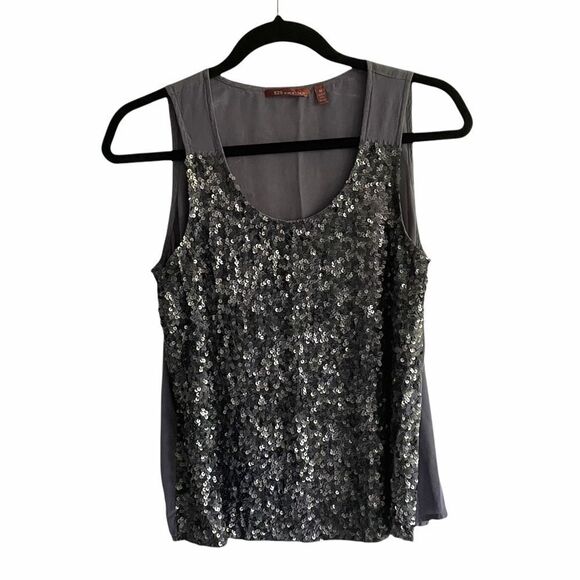 525 AMERICA Sleeveless Silk Sequin Blouse Tank Top Graphite M - Picture 2 of 4